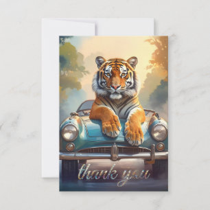 Cartão De Agradecimento Tigre sentado em um carro esportivo