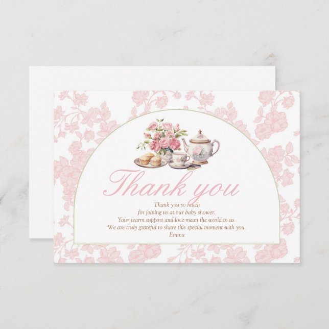 Cartão De Agradecimento Time for Tea Baby Shower Thank You (Frente/Verso)