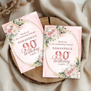 Cartão De Agradecimento Timeless Blush Rosa Dourado Folhagem 90º Obrigado