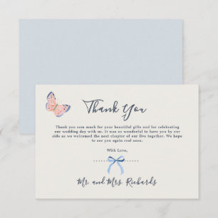 Cartão De Agradecimento Tipografia Bonita Azul Empoeirada Aquarela