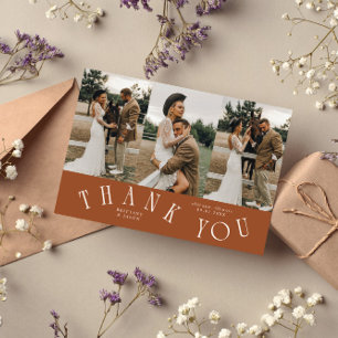 Cartão De Agradecimento Tipografia Curva Terracota Casamento Multi Foto 
