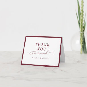 Cartão De Agradecimento Tipografia de Casamento Burgundy Graceful Script