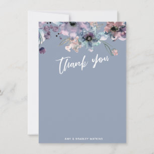 Cartão De Agradecimento Tipografia de Letra Cursiva Casual Floral Azul Emp