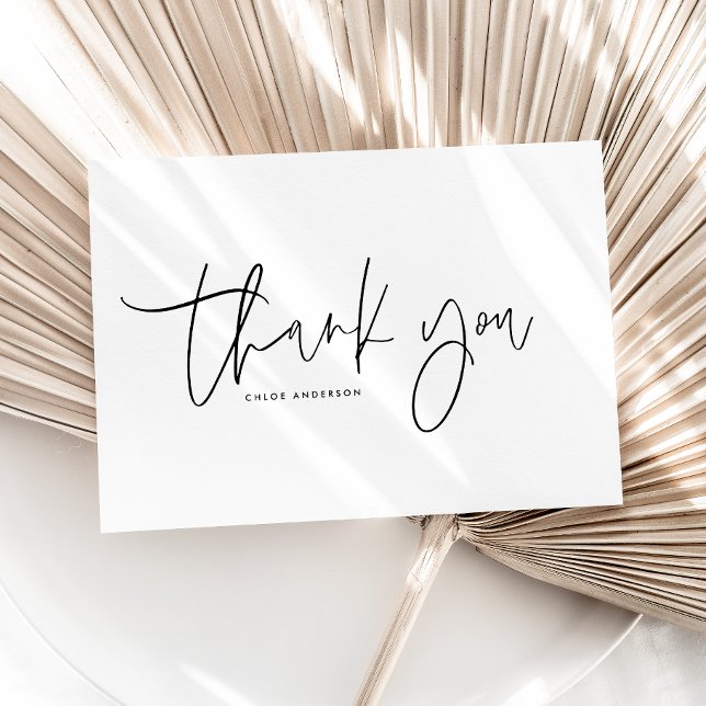 Cartão De Agradecimento Tipografia Mínima Preta Moderna (This minimalist thank you card features a clean black handwritten script on a minimalist layout.)