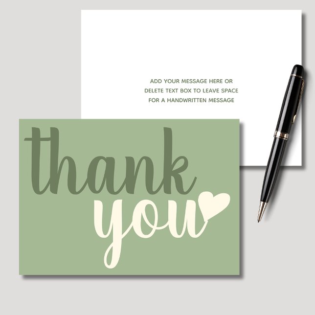 Cartão De Agradecimento Tipografia Moderna Agradecida Verde (Sage green personalized thank you notecard)