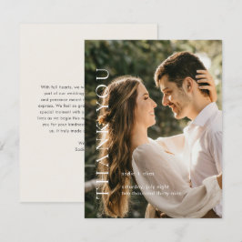 Cartão De Agradecimento Tipografia Moderna Bege Elegante Foto Casamento