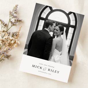 Cartão De Agradecimento Tipografia Moderna Simples de Foto de Casamento