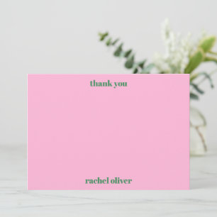 Cartão De Agradecimento Tipografia Negrita Rosa Verde Bat Mitzvah Fofa Nom