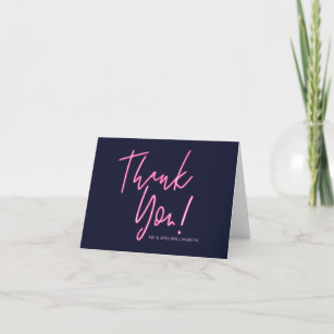 Cartão De Agradecimento Tipografia Neon-Pink com Amor Elétrico e Coração