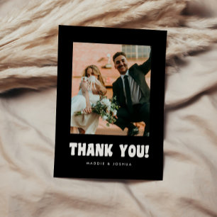 Cartão De Agradecimento Tipografia Retro Negra em Negrito Foto de Casament