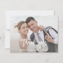 Cartão De Agradecimento Tipografia Simples de Casamento de Fotos Elegante