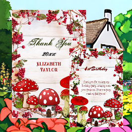 Cartão De Agradecimento Toadstool Red Berry Garden Greenery Magic Mushroom