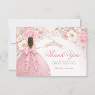Cartão De Agradecimento Tocado Coroa de Menina de Vestido Rosa Quinceañera