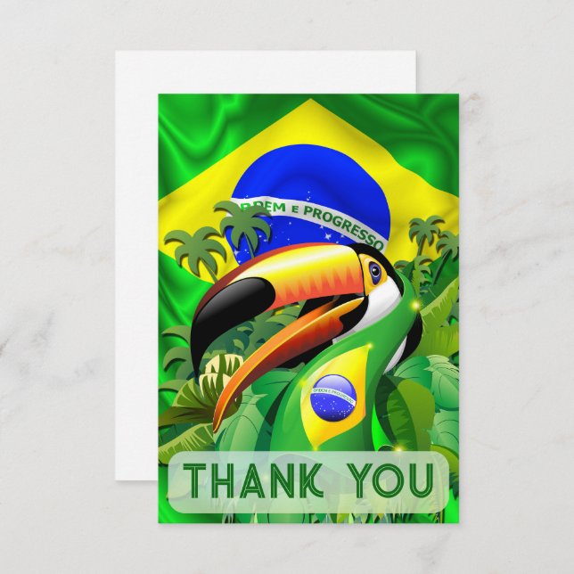 Cartão De Agradecimento Toco Toucan com Bandeira do Brasil (Frente/Verso)