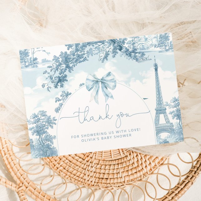 Cartão De Agradecimento Toile de Jouy chá de fraldas francês de bonjour (Criador carregado)