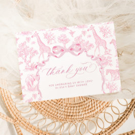 Cartão De Agradecimento Toile de Jouy Safari animais Chá de fraldas rosa