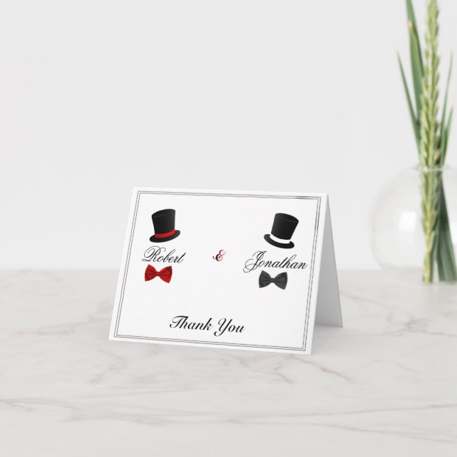 Cartão De Agradecimento Top Hats and Bow Ties Gay Wedding Thank You (Frente)