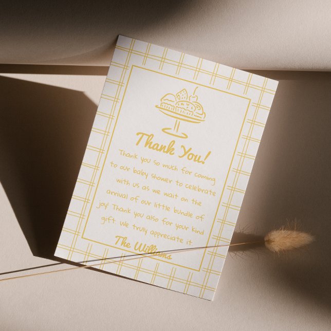 Cartão De Agradecimento Toque Amarelo Desenhado À Mão No Chá de fraldas Fo (Criador carregado)