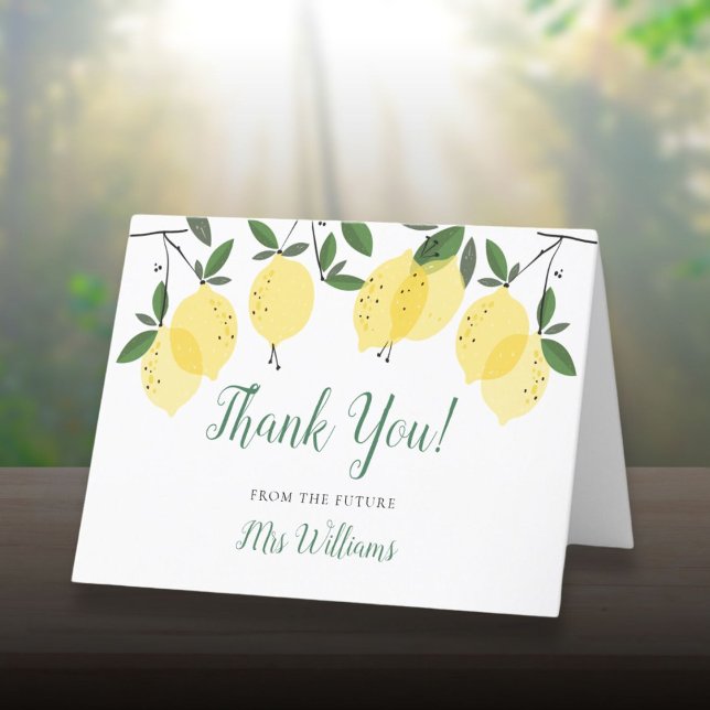 Cartão De Agradecimento Torrada de Limão no Casamento Chá de Panela (Main Squeeze Lemon Script Bridal Shower Thank You Card)