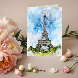 Cartão De Agradecimento Torre Eiffel Paris França Aquarela