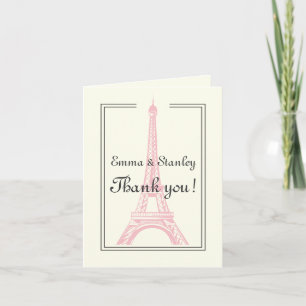 Cartão De Agradecimento Torre Eiffel rosa casamento em Paris marfim Obriga