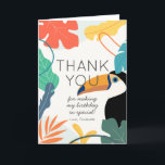 Cartão De Agradecimento Toucan Tropical Leaf Birthday<br><div class="desc">O cartões de agradecimentos de aniversário deste miúdo bonito apresenta um fundo branco com folhas tropicais tocas e coloridas. Personalize para suas necessidades. Você pode encontrar mais produtos correspondentes na minha loja.</div>