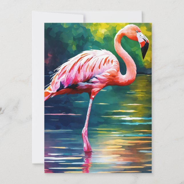 Cartão De Agradecimento Trabalho de arte gráfico de Flamingo Rosa na aquar (Frente)