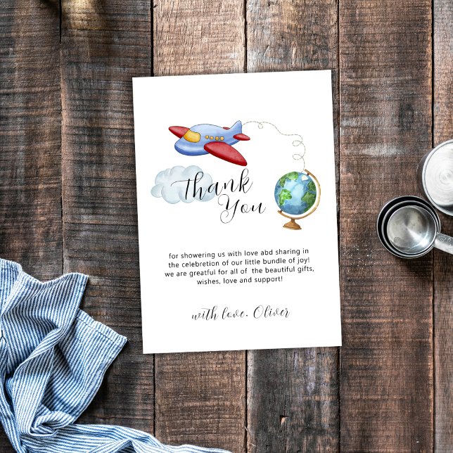 Cartão De Agradecimento Travel Around The World Map Airplane Baby Shower (Travel Around The World Map Airplane Baby Shower Thank You Card)