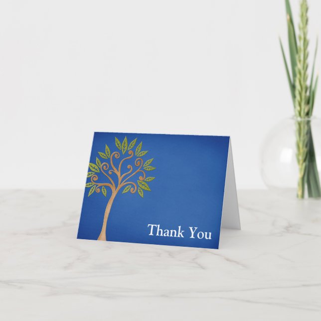 Cartão De Agradecimento Tree of Life Swirls Blue Thank You (Frente)