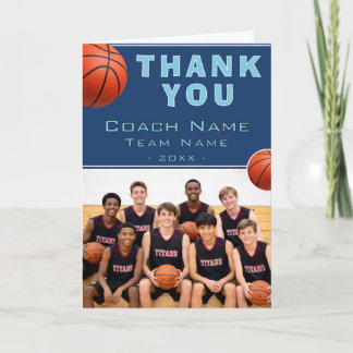 Cartão De Agradecimento Treinador de Basquete Nome da Equipe Foto
