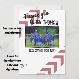 Cartão De Agradecimento Treinador de Beisebol Foto da Equipe Personalizada