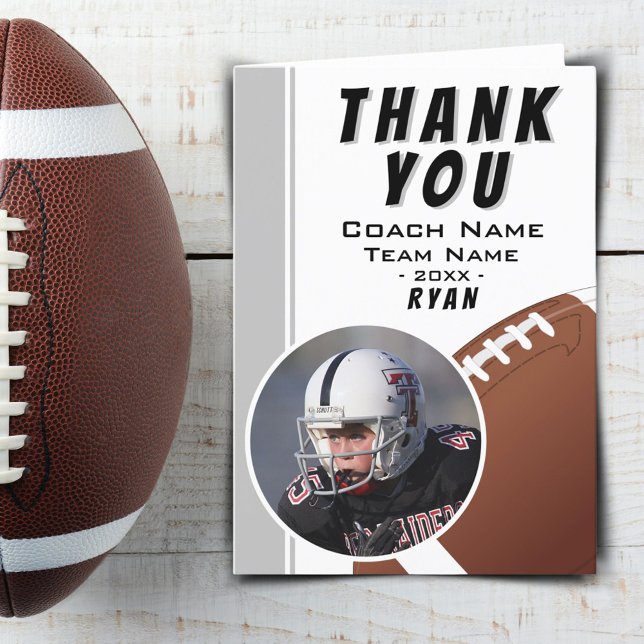 Cartão De Agradecimento Treinador de Futebol Americano Bola de Futebol Fot (Criador carregado)
