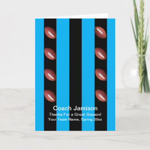 Cartão De Agradecimento treinador de futebol, azul/preto, Dentro Vazio ,