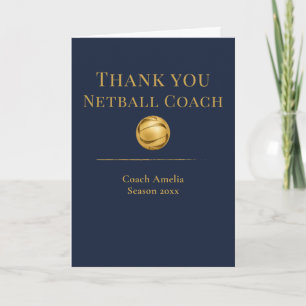 Cartão De Agradecimento Treinador de Netball Elegante Azul Dourado Agradec