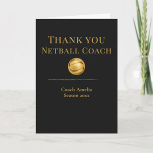 Cartão De Agradecimento Treinador de Netball Elegante Preto Dourado Agrade