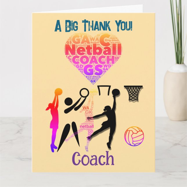 Cartão De Agradecimento Treinador Personalizado de Netball (Frente)