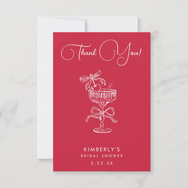 Cartão De Agradecimento Trendy Red She's The Cherry On Top Bridal Shower (Frente)