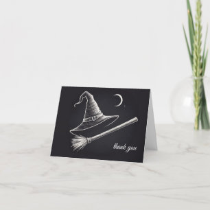 Cartão De Agradecimento Trendy Spooky Halloween Chapéu de bruxa e vassoura