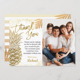 Cartão De Agradecimento Trendy Tropical Dourada Pineapple Summer Party Fot