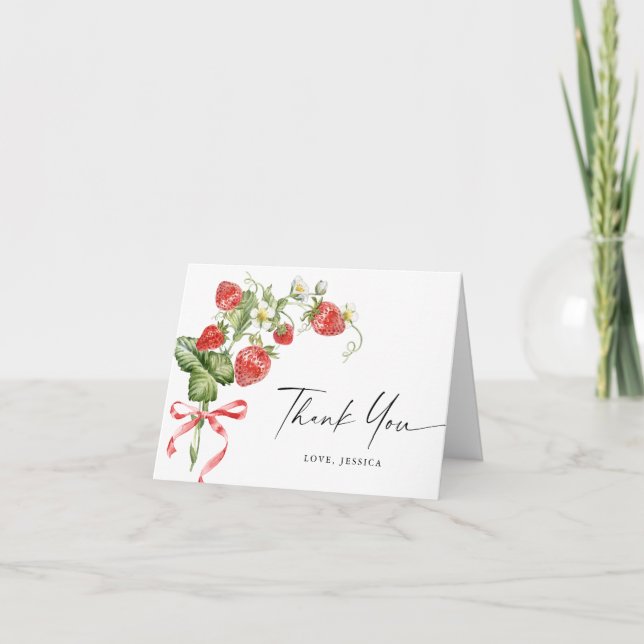 Cartão De Agradecimento Trendy Watercolor Meadow Strawberry (Frente)