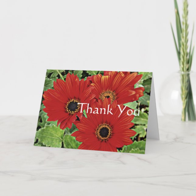Cartão De Agradecimento Três flores enquanto florescem em vermelho, Obriga (Frente)