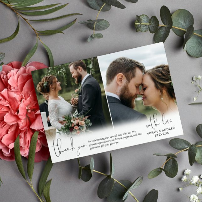 Cartão De Agradecimento Três Fotos De Casamento Escrita Escrevendo De Mão  (Criador carregado)