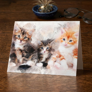 Cartão De Agradecimento Três gatinhos lindos e fofos em aquarela