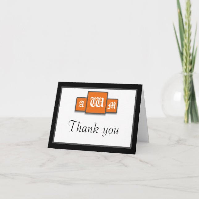 Cartão De Agradecimento Tri-Monogram Orange Modern Thank You Notecards (Frente)