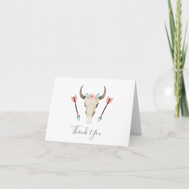 Cartão De Agradecimento Tribal Boho Skull Thank You Cards (Frente)