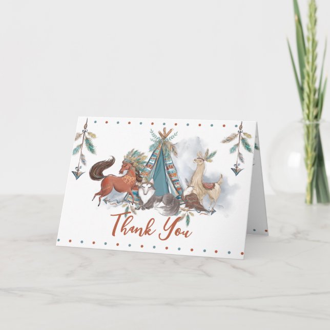 Cartão De Agradecimento Tribal Woodland Animal Garoto Chá de fraldas Anive (Frente)