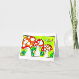 Cartão De Agradecimento Trío de Cogumelos Vermelhos Caprichosos Arte Aquar