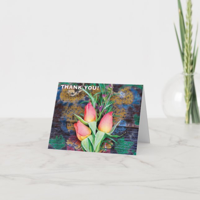 Cartão De Agradecimento Trio Rosa Rosa Rosa Rosa Rosa Rosa Rosa, obrigado  (Frente)