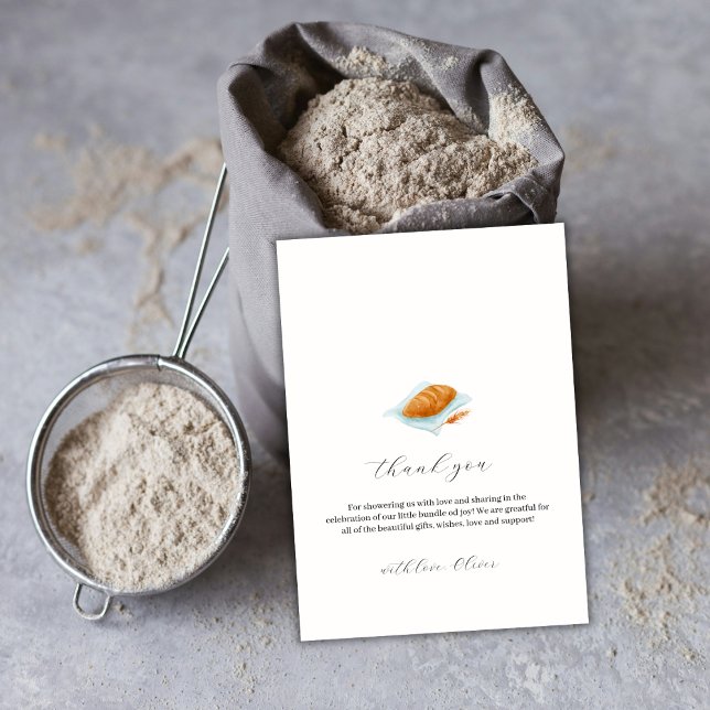 Cartão De Agradecimento Trocadilho Mínimo Russo No Chá de fraldas Forno (Rustic Minimal Baking Bun In The Oven Baby Shower Thank You Card)