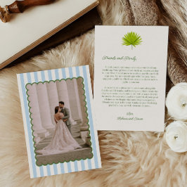 Cartão De Agradecimento Tropical Cabana Striped Wedding Photo 